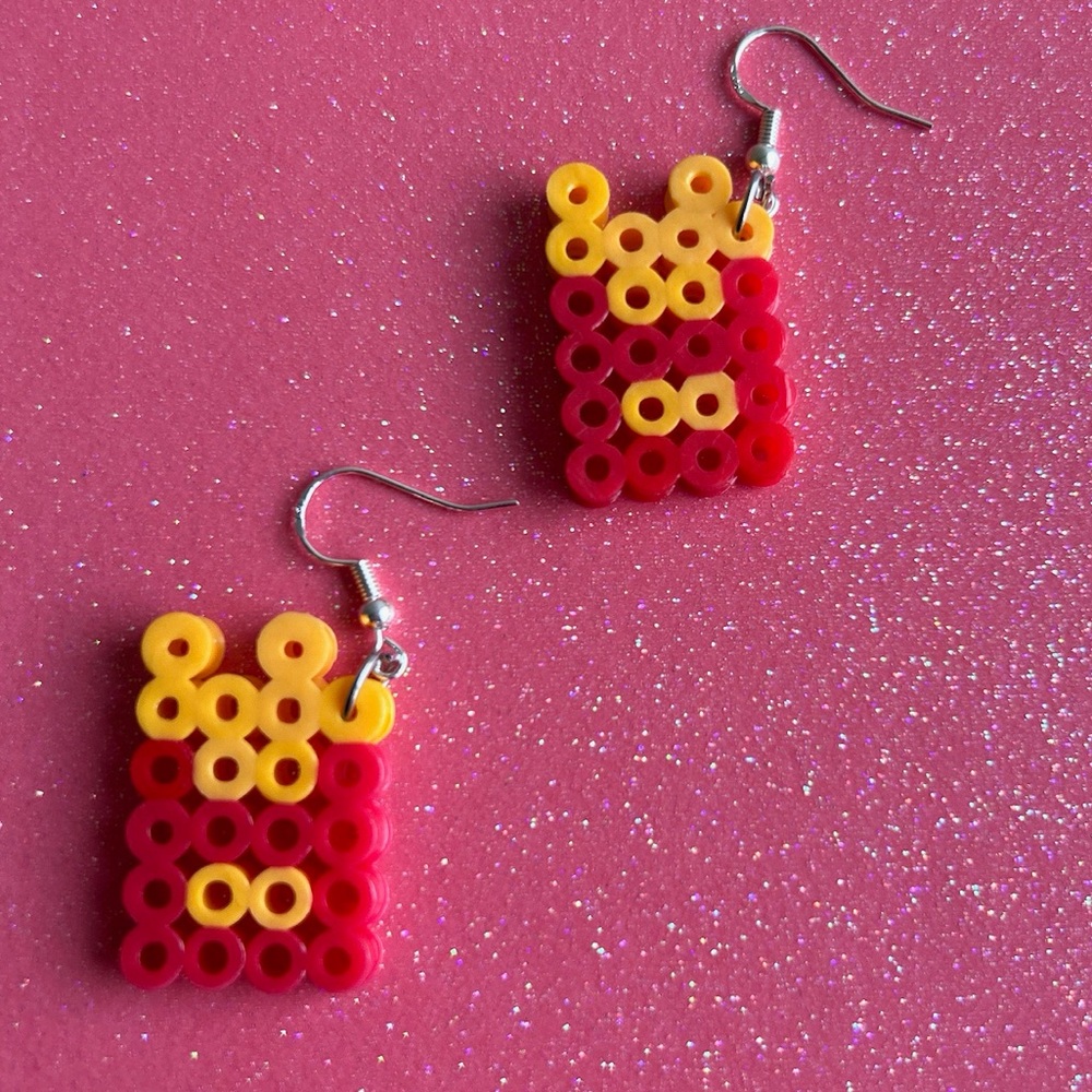 Handmade French Fry Perler Bead Earrings